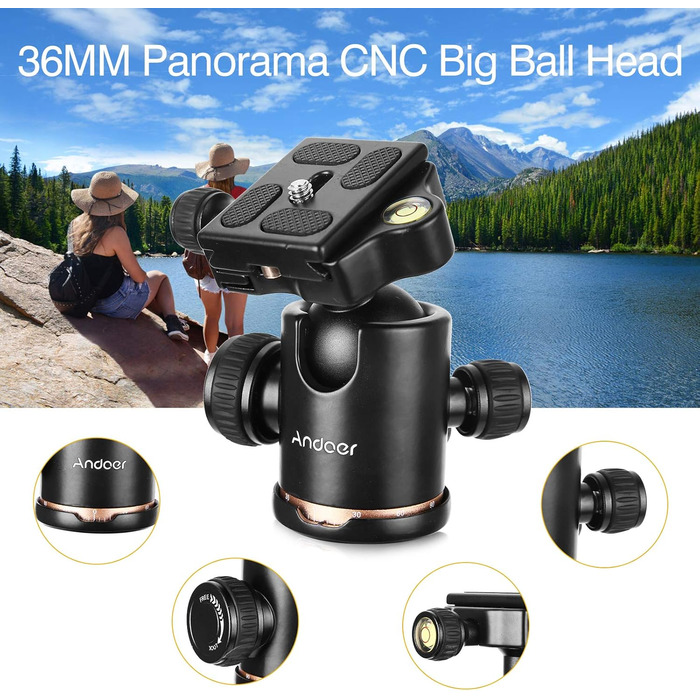 Штатив Andoer 2-в-1 з алюмінію, 200 см, для камери, з кульковою головкою 360°, вантажопідйомність 8 кг, з сумкою для подорожей