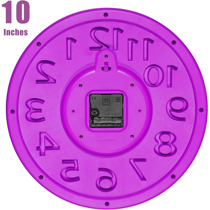 Plumeet 40.6cm Extra Large Wall Clock, Non-Ticking Silent Quartz Decorative Clocks, Modern Style Good for Living Room, Kitchen, Living Room, Bedroom, Office, Large 3D Number Display, (White) (25 cm, Violet)