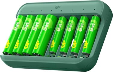 Зарядний пристрій для акумуляторів GP Charge&Save AA AAA з USB-C, 4 слоти, швидка зарядка, LED-індикатор, компактний дизайн