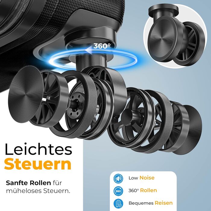 Набір валіз KESSER® 3 шт. | Валізи з ABS-пластику з кодовим замком, вагова валіза та органайзер для подорожей, 360° колеса | Ручна поклажа та великі валізи для бізнесу та подорожей (Чорний)