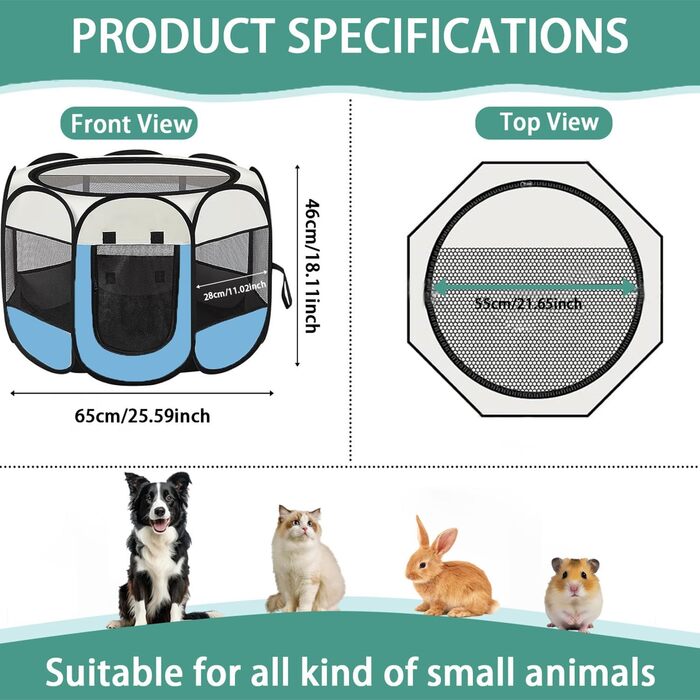 Клітка-загон для собак та котів, портативна, складна, для дому та вулиці, з дверцятами та блискавкою, Pop-Up, для кемпінгу