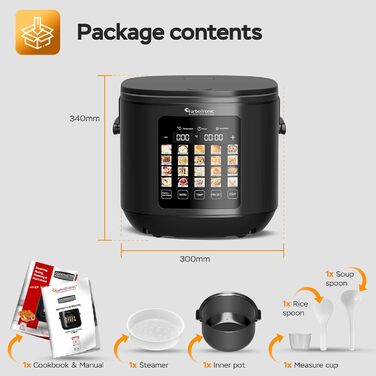 Мультиварка TurboTronic 5л, 20 програм, 860W: електросковорода, пароварка, рисоварка з автоматичним підігрівом та цифровим керуванням