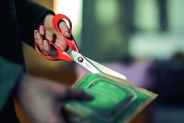 Ножиці універсальні для лівші Fiskars Classic 21 см, нержавіюча сталь, червоні ручки