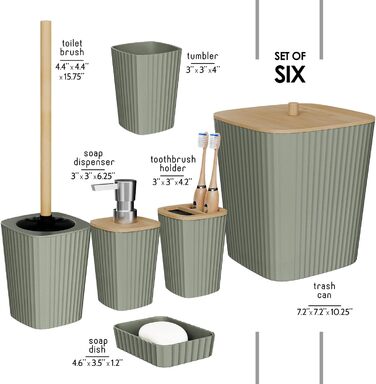 Набір аксесуарів для ванної кімнати Clara Clark Сальбейгрін 6 предметів: дозатор для мила, смітник, йоржик для унітазу