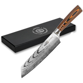 Японський ніж Kiritsuke від URUMAH: професійний ніж шеф-кухаря з високоякісної сталі 7CR17MoV з дерев'яною ручкою. У подарунковій коробці з захистом леза.