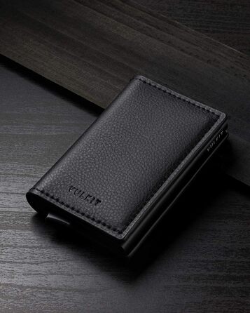 Чоловічий гаманець-картхолдер VULKIT зі шкіри з RFID захистом, чорний (Litchi). Місткість: 5-7 карт + гроші