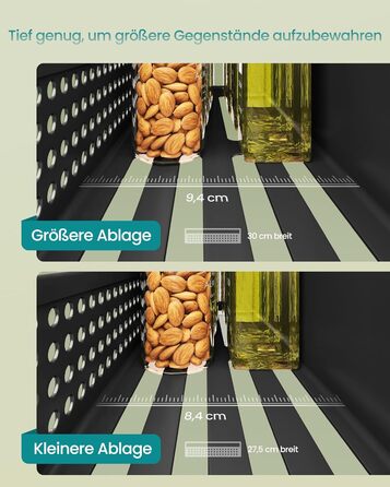 SONGMICS Магнітна полиця для спецій, 4 шт. (2 великі, 2 маленькі), без свердління, для кухні, холодильника, мікрохвильової печі, пральної машини, чорний, сталь