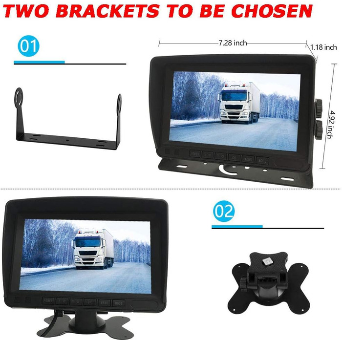 4-контактний 7-дюймовий HD TFT LCD монітор з козирком, водонепроникна 18-LED нічна камера заднього виду з 10 м кабелем для автофургона, автобуса, причепа, вантажівки