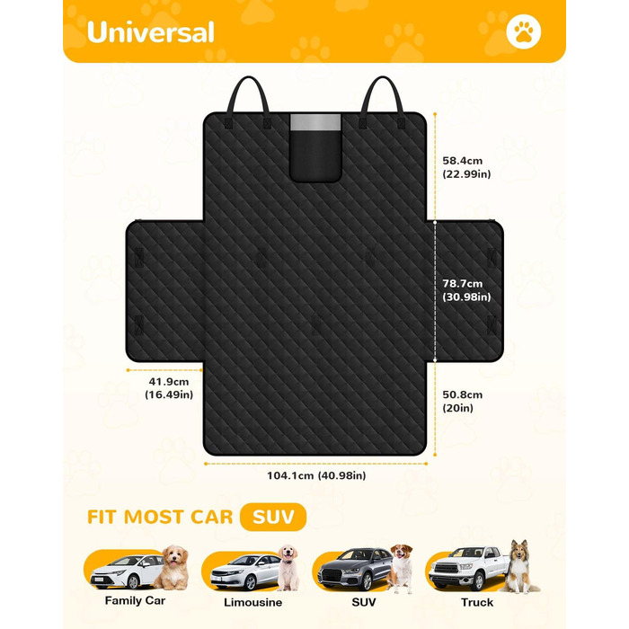 Захист для багажника автомобіля для собак: водонепроникний та стійкий до подряпин килимок з захистом бокових панелей та краю багажника. Легкий у догляді та міцний, чорний.