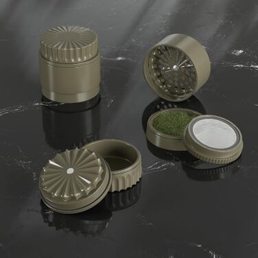 Toothless herb grinder Ø 63 mm | Nano-ceramic coated for non-stick grinding | 5-piece with integrated storage container in the lid (Mud)