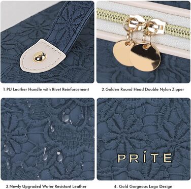 Косметичка для подорожей з великою місткістю, водонепроникна, з прозорими роздільниками, блакитна з квітковим принтом