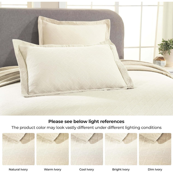 Покривало на ліжко з наволочками з бавовни, повний розмір (Twin, слонова кістка)