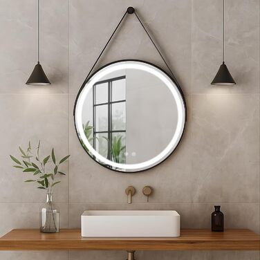 LED дзеркало для ванної кімнати з підсвічуванням, кругле, регульоване, 3 кольори світла (3500K-6500K), сенсорне керування, запобігає запотіванню - дзеркало для ванної кімнати з підсвічуванням для макіяжу та гоління (60 см, стильний дизайн)