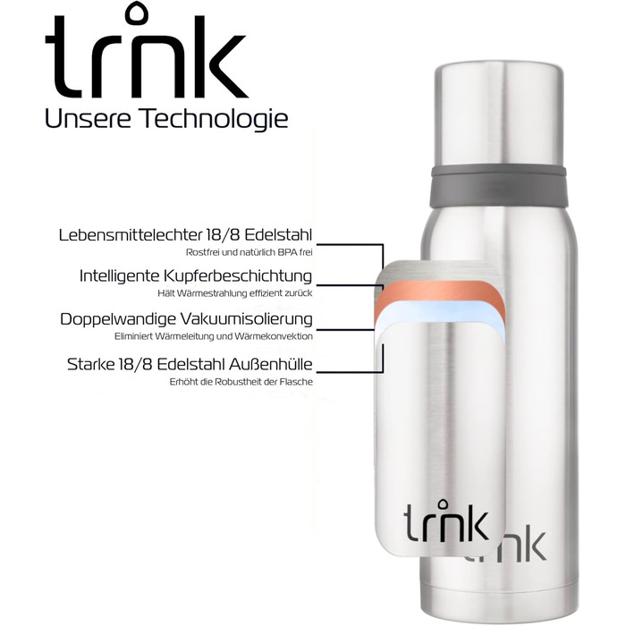 Термос Outdoor Arktis 2 - 1200 мл, нержавіюча сталь, BPA-free, зберігає тепло 32 години, з 2 кришками-чашками, для посудомийної машини, сірий колір