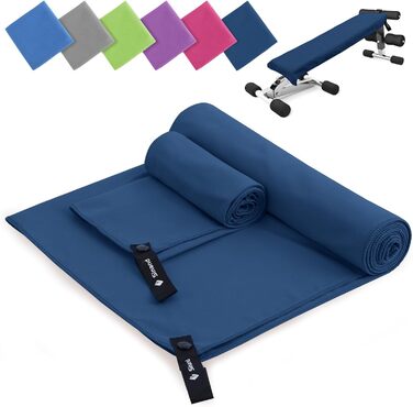 Набір рушників з мікрофібри 2 шт. | 180x60 см (великий) + 80x40 см (малий) | Швидковисихаючі рушники для душу, спорту, пляжу, фітнесу (темно-синій)