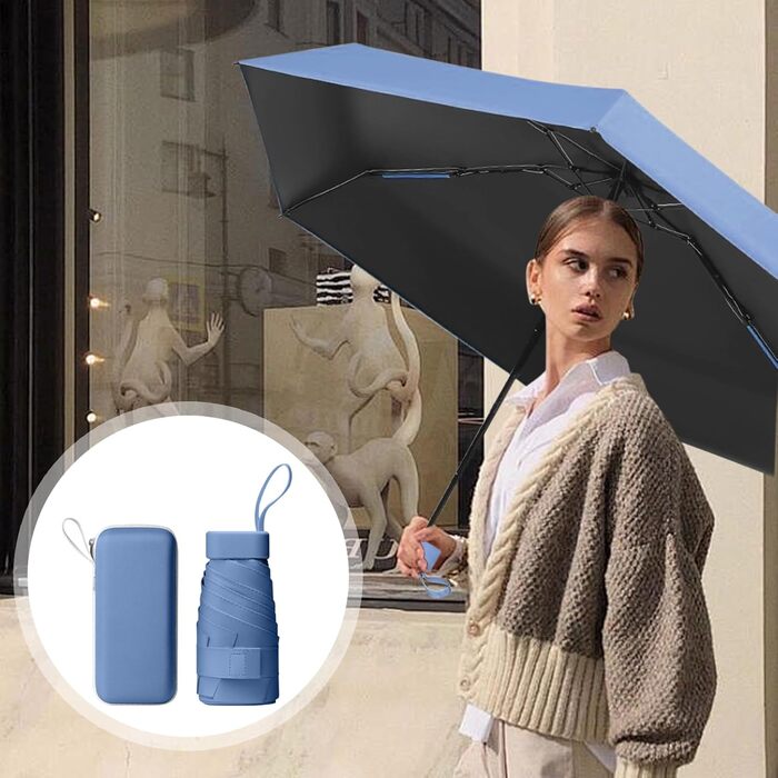Компактний дощовий парасолька, міні-парасолька, парасолька від сонця UV, вітростійкий парасолька з капсульною ручкою, портативний парасолька для чоловіків та жінок (темно-синій)