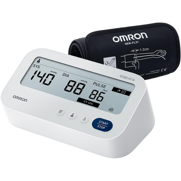 Тонометр OMRON X3 Comfort AFib: цифровий тонометр на плечі з визначенням передсердного фібрилювання, клінічно перевірений, підходить для діабетиків та вагітних, 22-42 см