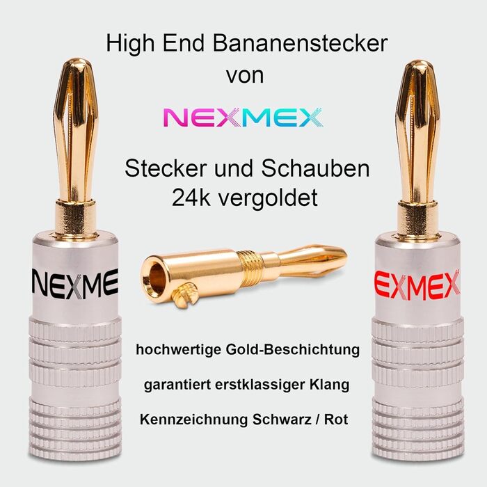NEXMEX Бананові роз'єми зі збіжкою (10 шт.) позолочені 24K для акустичних кабелів Hi-Fi