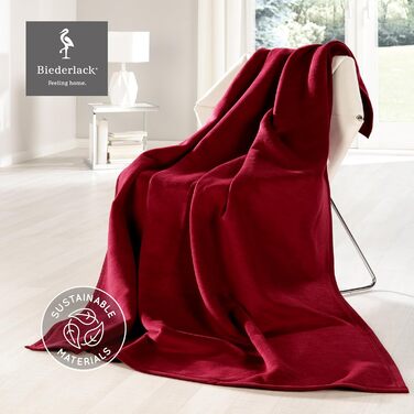Плед Biederlack Pure Cotton, 100% бавовна, темно-червоний, 150x200 см, вироблено в Німеччині, сертифікат OEKO-TEX, екологічний, м'який, для дивану чи ліжка