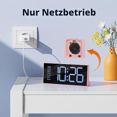 Цифровий будильник LATEC з 2 сигналами, функцією Snooze та USB-портом, 4 рівні яскравості, регулювання гучності, мережеве живлення (Рожевий)