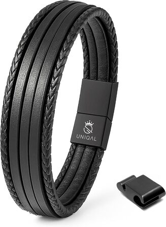 Чоловічий шкіряний браслет UNIQAL 'Premium Style' з нержавіючої сталі, чорний (BLACKY, 19 см)