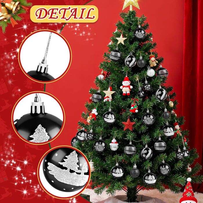 Набір ялинкових прикрас Ilauke, 44 шт. Ялинкові кулі з пластику червоного та білого кольору, 3 та 6 см. Декорації для ялинки на Різдво, для вечірки, дому, весілля. Кольори: червоний, білий (чорний, білий)