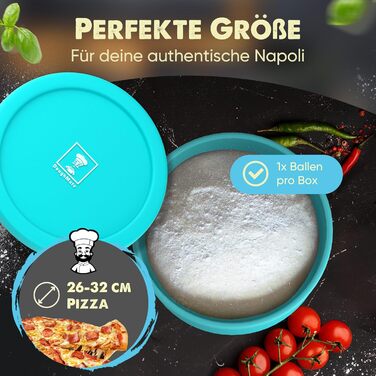 Pizza Ball Box with Lid, 6-Piece Set - Ideal as a pizza box, dough box, proofing box. Suitable for up to 350g of pizza dough. Non-stick silicone, freezer and dishwasher safe, food-grade.