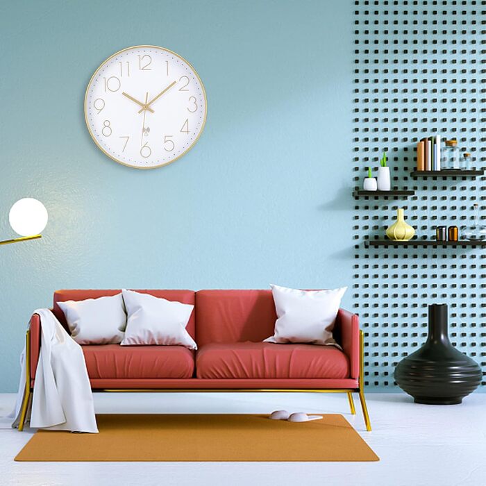 VIVILINEN Radio-Controlled Wall Clock Silent Wall Clock No Ticking Sound Modern Radio-Controlled Wall Clock Silent Wall Clock Non-Ticking Hanging Clock for Living Room Bedroom Office Kitchen 30x30cm / 12 inches