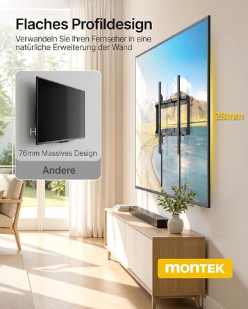 Настінний кронштейн для телевізора monTEK Ultra Flach (37-86 дюймів), до 75 кг, VESA 600x400мм, фіксований, для бетонних та дерев'яних стін