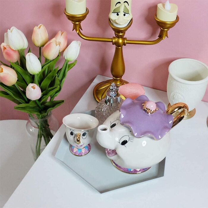Taurus Beauty and the Best Teaservice Mrs Potts Teapot and Chip Mug Sculpture Ceramic Teaservice Figurine (Set of 4)
