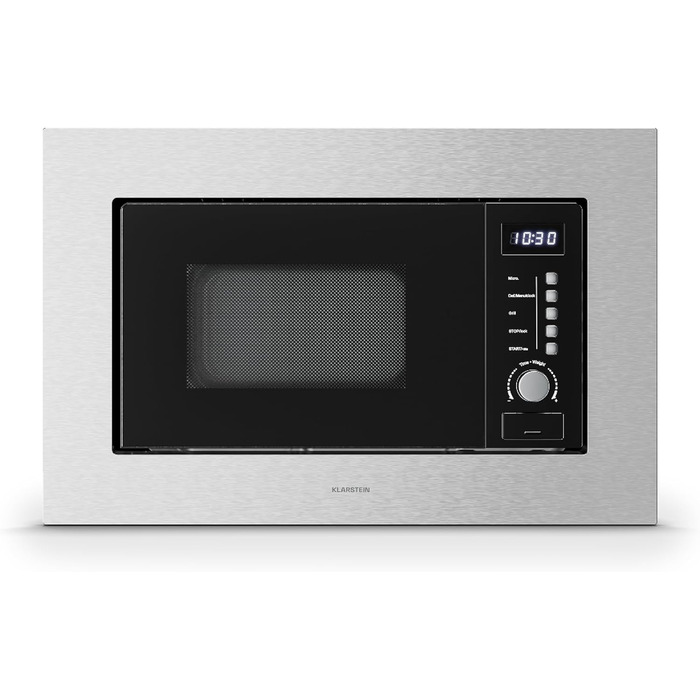 Мікрохвильова піч Klarstein Verosteel вбудована 60 см з грилем – 20L, 700W, 8 програм, сенсорне керування, нержавіюча сталь, функція розморожування, LED-підсвічування