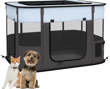 PawHut Вольєр для цуценят складаний, вольєр для собак з оксфордської тканини, дихаючий сітчастий матеріал, вольєр для собак, вольєр для котів, собак вагою до 10 кг, для використання в приміщенні та на вулиці, сірий