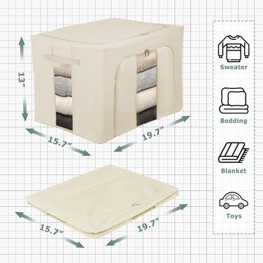 Органайзери для зберігання постільної білизни та одягу 2 шт. - Складані коробки для шафи та комода (Сірий-24L, Хакі-66L)