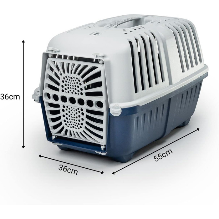 Транспортний бокс для собак Lionto, 55x36x36 см, з ручкою, для собак та котів, до 15 кг, синій
