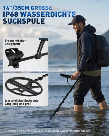 Професійний металошукач Metalldetektor Professional з водонепроникною DD-котушкою 14'' та широким діапазоном сканування, з функцією Pinpoint, глибиною виявлення 33 см, 4 режими, для дорослих, синій