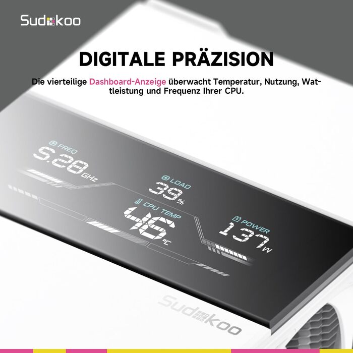 Система охолодження CPU Sudokoo SK700V AM5 з вентилятором 120 мм, дисплеєм, 7 heatpipes та гарантією 5 років