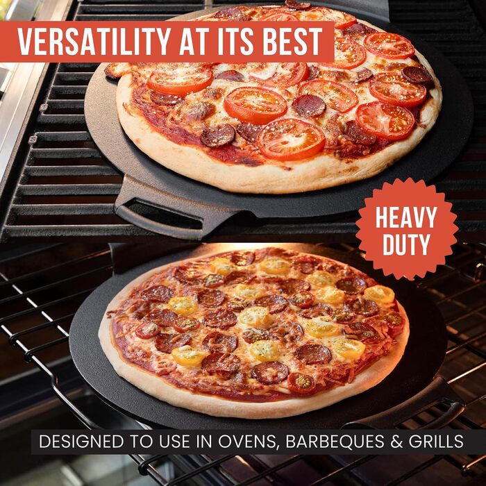 Chef Pomodoro Cast Iron Grill Pan – Cast Iron Grill Pan for Stove, Grill, Oven & Campfire – Cast Iron Pan - Pizza Pan Baking Sheet Round - Grill Plate Gas Grill - Cast Iron Pan for Gas Grill (38 cm)