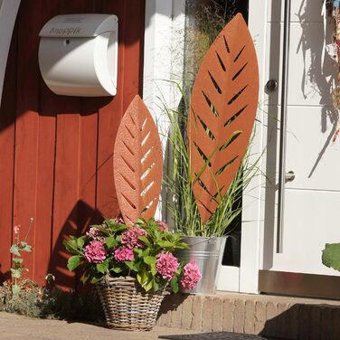 UNUS Garden Stakes Palm Leaf, Set of 3, Garden Decoration with Rust-Look, Decoration Leaf made of Weatherproof Stainless Steel for Garden, Balcony, Terrace or Flower Pot