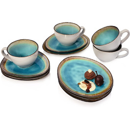 Sänger | Capri Stoneware Coffee Set, Coffee Cup Set for 4 People, Coffee Mugs, Coasters, Plates, 12-Piece Coffee Cup Sets, Stoneware Mug Coffee Set | PREMIUM COLLECTION 12-Piece Coffee Set