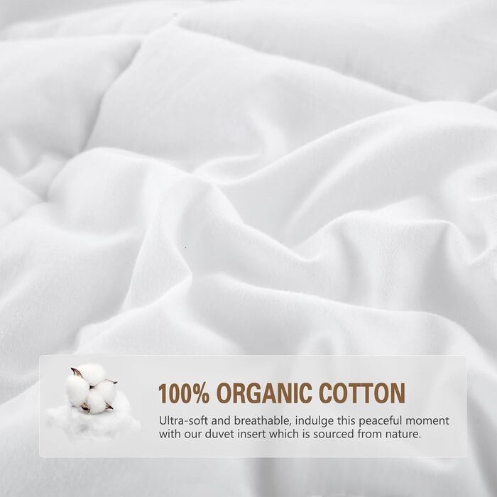 DWR Year-Round Down Comforter 220x240cm Bed Comforter made of Goose Down and Feathers, Extra Soft Organic Cotton Quilted, Medium Transition Comforter, Oeko-TEX and Downpass Certified, Down Comforter, White 220 x 240 cm White / Year-Round Comforter