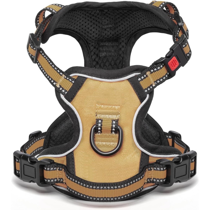 Нашийник для собак BaoCheng Anti Pull, протирвучий, малий/середній/великий, дихаюча сітка, зручне одягання/роздягання, 3 пряжки, безпечний, знімає напругу, світловідбиваючий (Хакі, S)