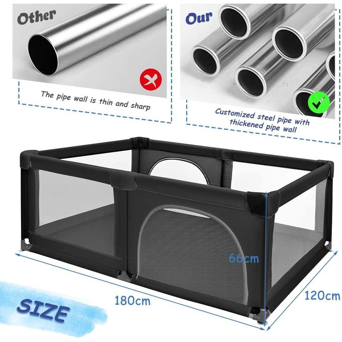 Лягувальня для цуценят з дверцятами, 180x120x66 см. Міцна, з тканини та сітки, для собак та цуценят. Машинне прання, для використання в приміщенні та на вулиці. Кольори: сірий та чорний.