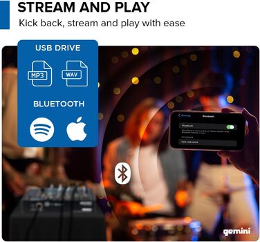 Мікшерний пульт Gemini GEM 08 USB, Bluetooth, 8 каналів, фантомне живлення, USB медіаплеєр, для стрімінгу