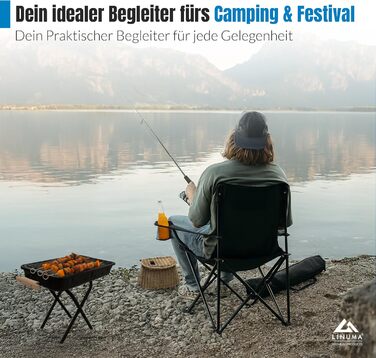 LINUMA® 2 шт. Складний стілець для риболовлі та кемпінгу - чорний, з підстаканником та сумкою для перенесення. Стілець для відпочинку, саду, риболовлі.