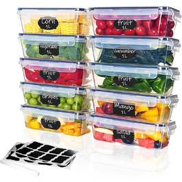 Набір контейнерів для зберігання їжі 10 шт. по 1 л, BPA-free, щільні, складені, для заморожування та Meal Prep, для кухні