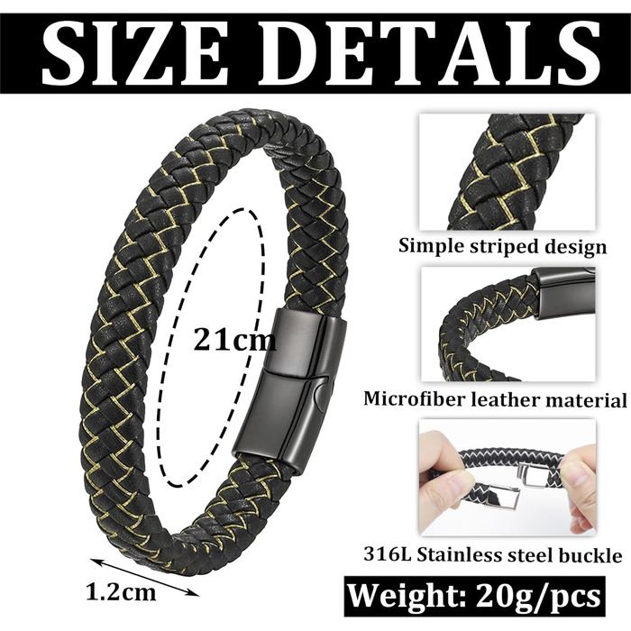 Чоловічий шкіряний браслет Armand, 21 см. Чорний, зелений, червоний, білий. Ідеальний подарунок на День батька. Шкіряні браслети для чоловіків Armand