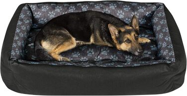 Крісло-лежанка для собак SuperKissen24: лежанка-кошик, лежанка-софа, лежанка для собак великих, середніх та маленьких порід. Лежанка для тварин, розмір L, чорно-сірий колір, з подушками з льону 95x75 см. Можна прати.