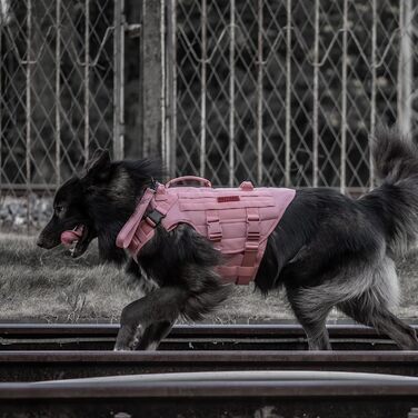 Нашийник для собак OneTigris X Destroyer тактичний, регульований, анти-тяга, вибухозахисний, з 3 ручками, 2 металевими пряжками, безпечний (Рожевий L), L:27-41кг (Окружність шиї:45-63см, Окружність грудей:68-91см)