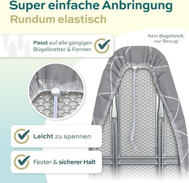 Чохол для прасувальної дошки Turbo 120x40 см – відбиває тепло, для швидкого прасування, з гумкою, 2 комфортні подушки, OEKOTEX100, Made in Europe, сірий/білий, розмір M
