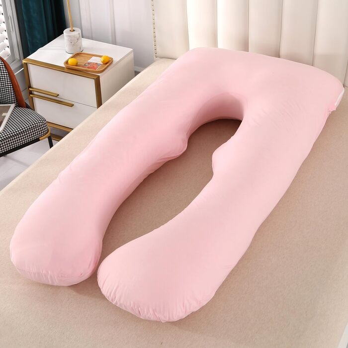 Подушка для вагітних Amagoing U-подібна, 144.8 см, рожева. Знімна чохол з джерсі, для підтримки спини, ніг та стегон.